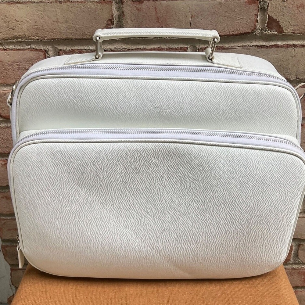 Pineider 1744 White Grain Leather Duffle Handbag Case Made in Italy